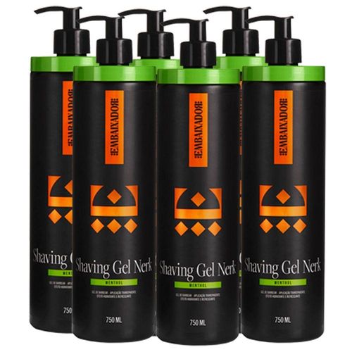 Kit 6 Shaving Gel De Barbear Nerk Menthol Embaixador 750Ml