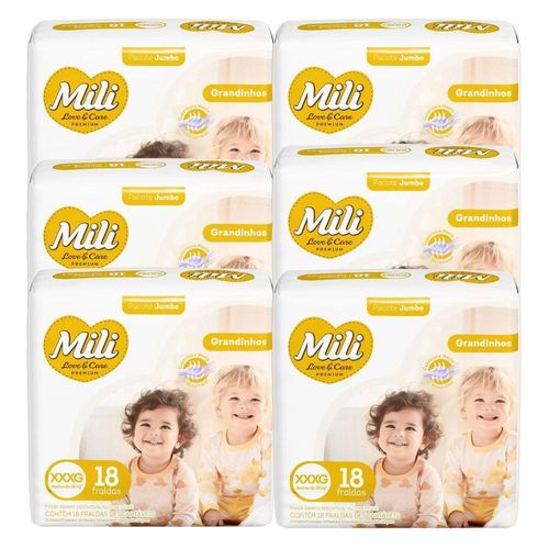 Fralda Descartável Mili Love & Care 6 Pacotes Com 18 (total: 108 Fraldas) XXXG- Grandinho