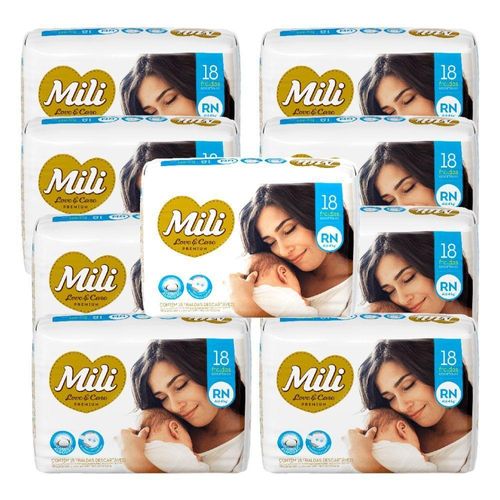 Fralda Descartável Mili Love & Care Rn 9 Pacotes C- 18 Fraldas (total: 162 Fraldas) Premium