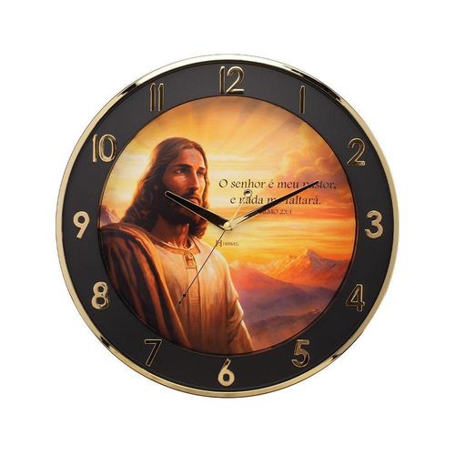 Relógio Parede Herweg Silencioso Dourado 6849 Jesus Religião Dourado