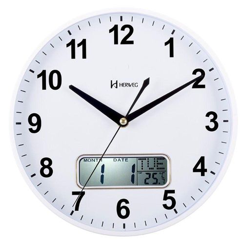 Relógio Parede Herweg 26 Cm Termômetro Silencioso Branco - Branco
