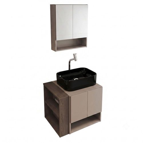 Gabinete para Banheiro com Espelheira e Cuba de Sobrepor Troia com Cuba Oxford 4 Portas 1 Prateleira