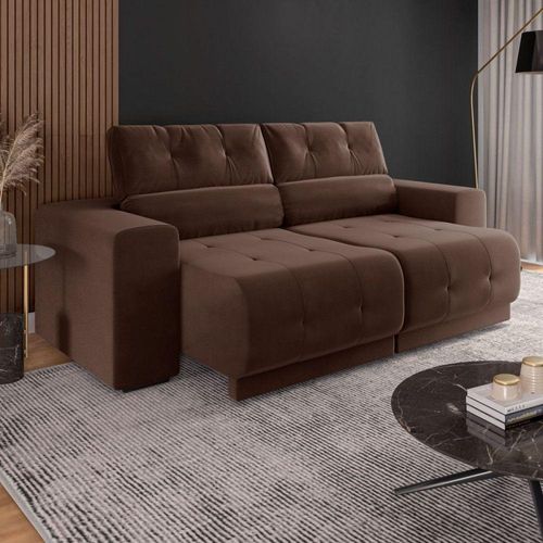 Sofá Retrátil Reclinável 3 Lugares 3080 Tecido Veludo Tabaco