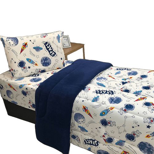Edredom Mimos Solteiro Dupla Face Malha Manta Soft Astronauta - 100% Algodão
