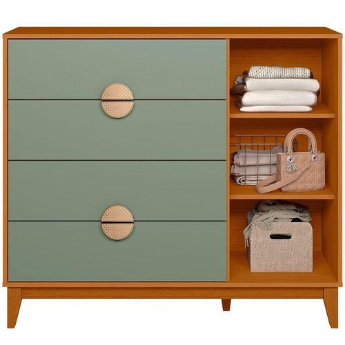 Cômoda Sapateira 4 Gavetas 1 Porta 100% Mdf Cauê Cinamomo-sálvia