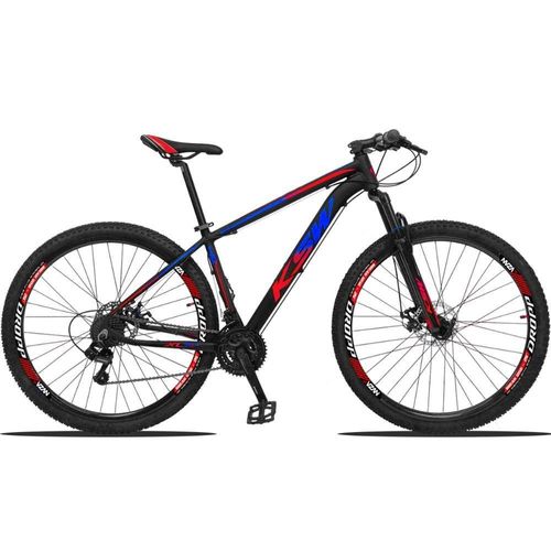 Bicicleta Aro 29 Ksw 1x9v Freio Hidráulico, Trava E K7 11-40 - Preto-azul E Vermelho - 19"