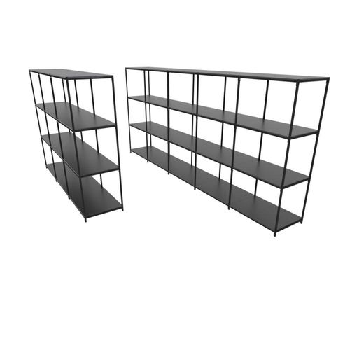 Prateleira de Aço Reforçada Mini Porta Pallet 200x60x90 Estante Estoque Bandeja Preta Módulos Conjugados 3 + 5