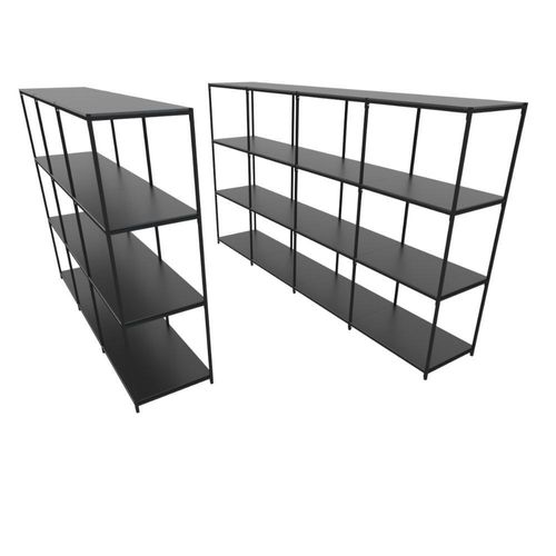 Praleira De Aço Reforçada Mini Porta Pallet 200x60x90 Estante Estoque Bandeja Preta Módulos Conjugados 3 + 4