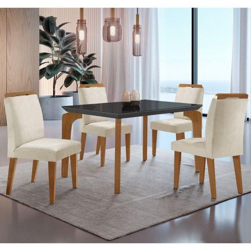 Conjunto Mesa Liz 120cm Com Vidro 4 Cadeiras Athenas Moderna Vel.creme Grafite Imbuia Serig. Grafite