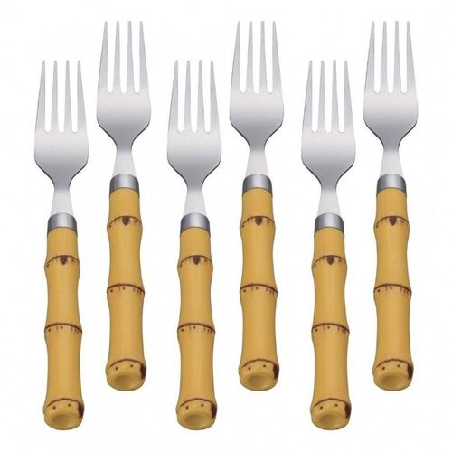 Jogo De Garfos Inox E Plastico Modelo Bambu 6 Peças - Mimo