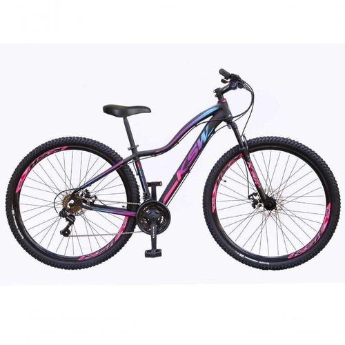 Bicicleta Aro 29 Ksw 24v Cambio Traseiro Acera Freio A Disco - Preto-rosa E Azul - 15"