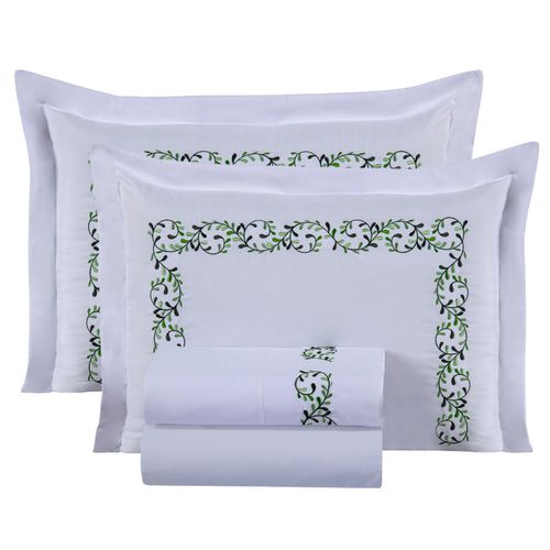 Jogo de Cama Lençol Square King Bordado  4 Pçs - Branco