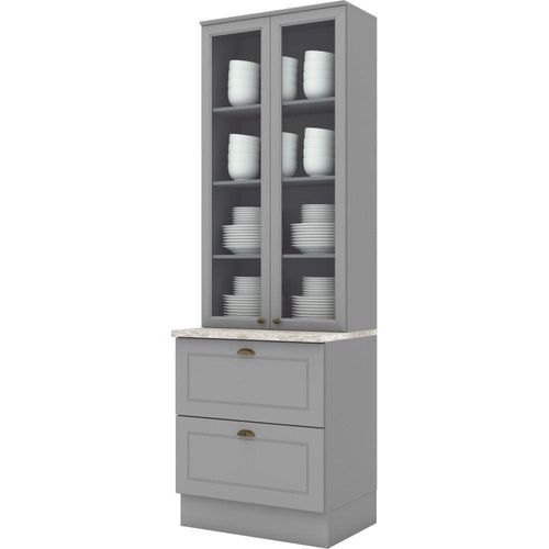 Cristaleira 2 Portas 2 Gavetas Americana Henn Cinza Com Calcare Bp