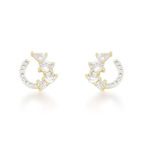 Brinco Lua Cravejado Com Zircônios Banhado A Ouro 18k