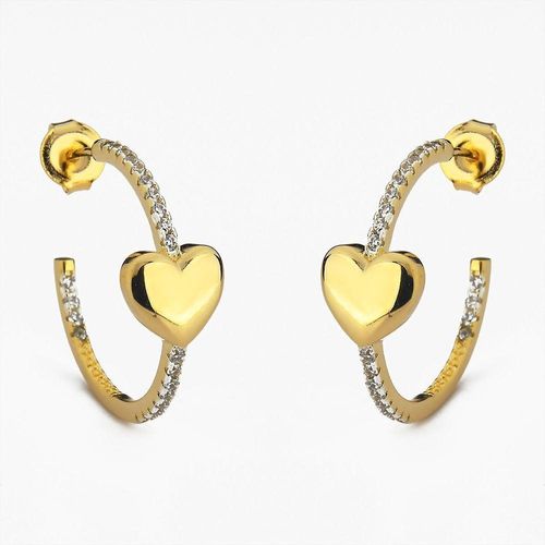 Brinco Argola Média Folheado A Ouro Com Coração Banhada A Ouro 18k