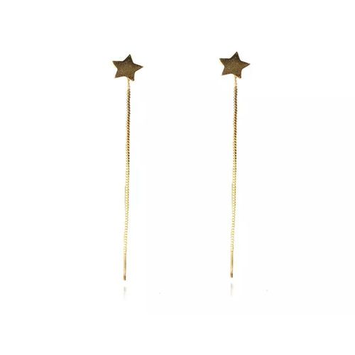 Brinco De Fio Com Estrela Folheado Em Ouro 18k