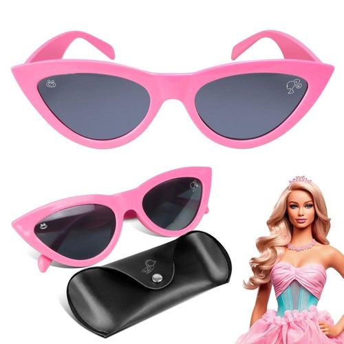 Oculos Sol Barbie Rosa Protecao Uv + Case Criança Praia  Vintage Pink Verao