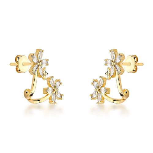 Brincos Earcuff Banhados A Ouro 18k Com Design De Zircônias Cristais