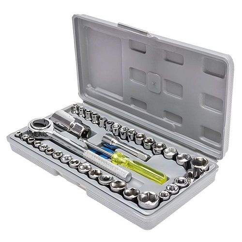 Kit Soquete 40 Peças Chave Catraca Encaixe 1-4" E 3-8" Ferramentas Automotivas