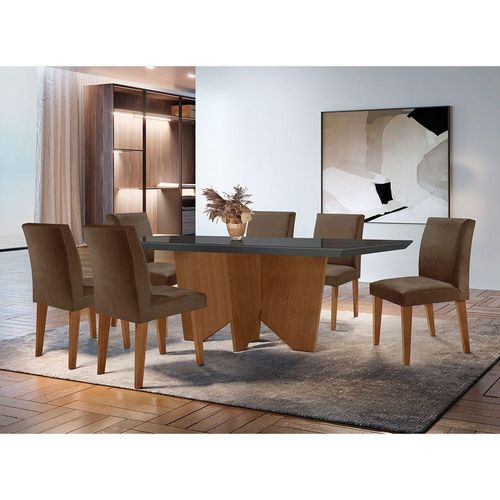 Sala Jantar Evora Canto 6 Cad Grecia Rufato Veludo Marrom