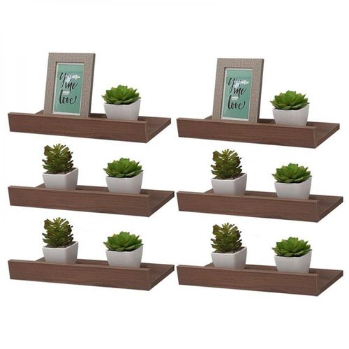 Kit 6 Prateleiras Porta Quadros 60 X 10cm Nogal Suporte Invisível