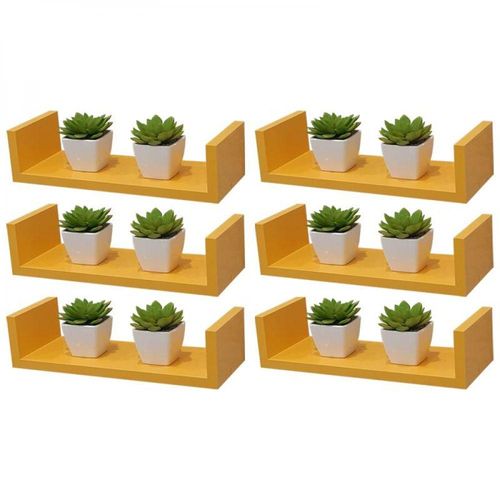 Kit 6 Prateleiras U 40 X 15cm Amarela Suporte Invisível