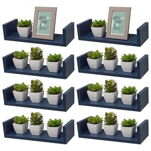 Kit 8 Prateleiras em U 60X10cm Azul com Suporte Invisível