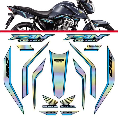 Kit Holográfico Para Moto Honda Cg Titan 160 Anos 2023 A 2024 Azul Azul