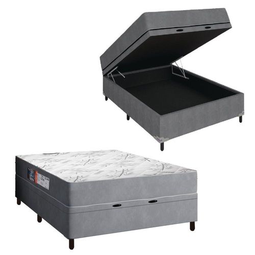 Cama Box Baú Casal Colchão Espuma Egito 138x188x60cm Cinza / Branco Portobel  Cinza
