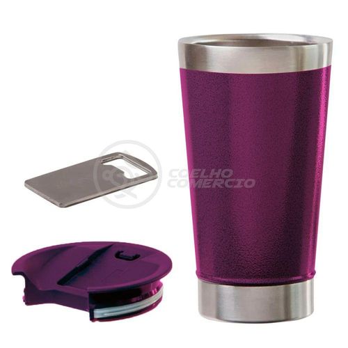 Copo Térmico Com Tampa E Abridor De Garrafa 473ml Roxo.