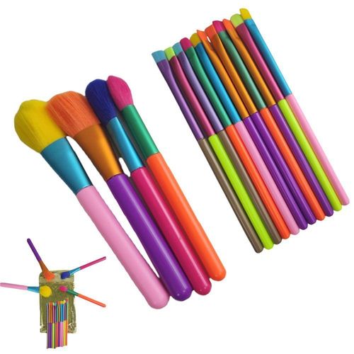 Pincel Maquiagem Kit 15 Peças Neon Portatil Colorido
