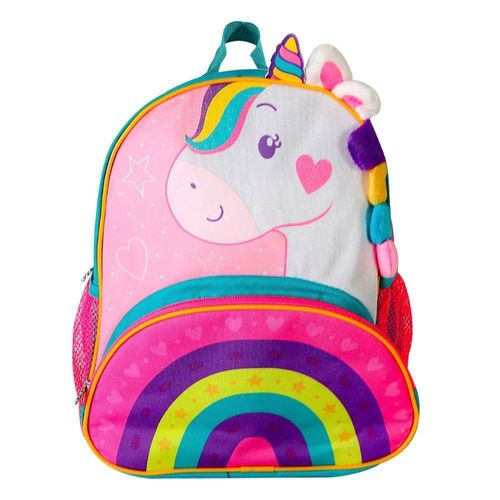 Mochila Infantil Unicórnio Com Alças Bolsos E Design 3d