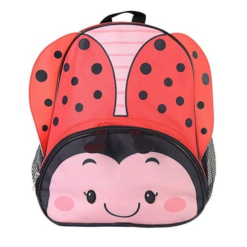 Mochila Infantil Joaninha Com Alças Bolsos Laterais Detalhes
