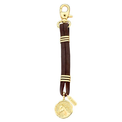Chaveiro De Couro Natural Com Cavalo Dourado