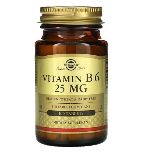 Vitamina B6, 25 Mg, 100 Comprimidos, Solgar