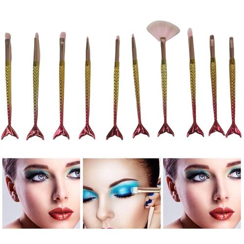 Pincel Sereia 10pçs Sombra Delineador Iluminador Make Up