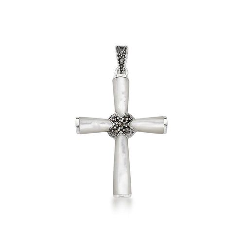 Pingente Crucifixo Madreperola 5cm Prata 925