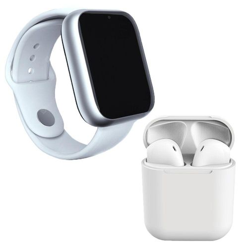Kit 1 Smartwatch Branco + 1 Fone Bluetooth Inpods 12 Branco