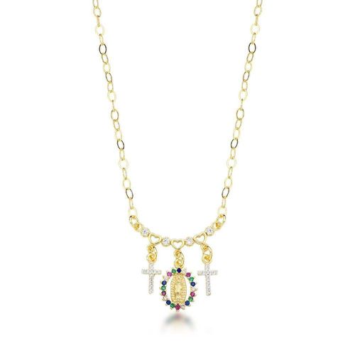 Colar Divino Banhado A Ouro 18k Com Pingentes Cruz E Zircônias Coloridas