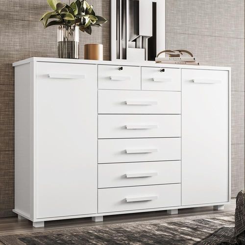 Cômoda Quarto Fontana Com 7 Gavetas E 2 Portas Branco Fosco Branco Fosco