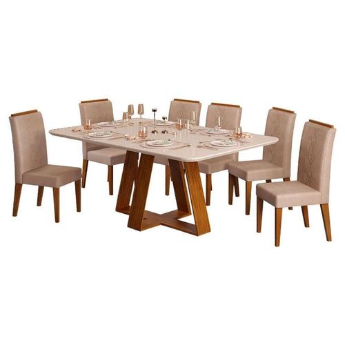 Mesa De Jantar Kiara Freijó Off White Com 6 Cadeiras Yasmin Freijó Veludo Kraft - Dj Móveis