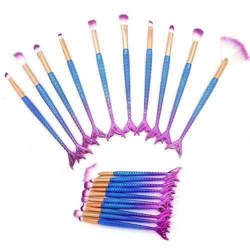 Pincel Kit 10 Peças Sereia Mermaid Delineador Make Up Sombra