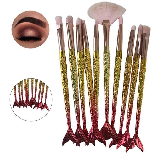 Pincel Sereia Kit 10 Peças Iluminador Sombra Corretivo Delin