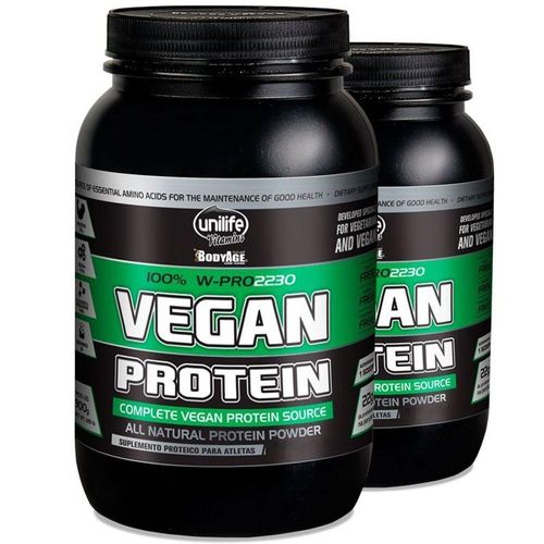 Kit 2 Vegan Protein 900G Proteína Vegetal Unilife Chocolate