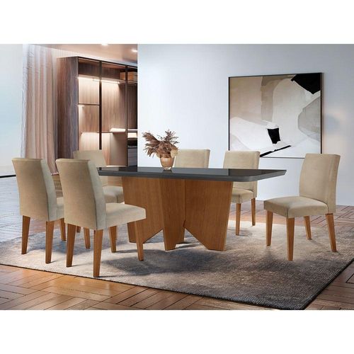 Sala Jantar Mesa Evora Canto Copo 6 Cadeiras Rufato