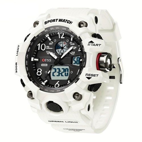 Relógio Esportivo Masculino Ofns - S3169, Dupla Exibição Branco