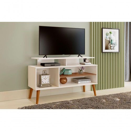 Rack Lion Com Nichos E Prateleiras – Organização Prática Cor:off/canela