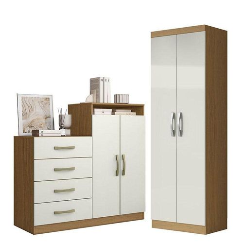 Cômoda Sapateira Londres 2004142 E Armário Multiuso New 2000192 Atacama Off White - Aramóveis