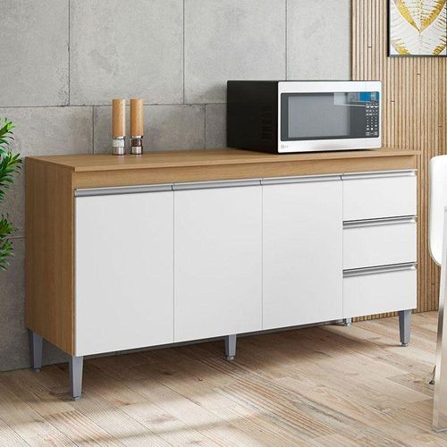 Balcão De Cozinha Ambiente Andréia Com Tampo 160cm Amêndoa Branco - Ajl