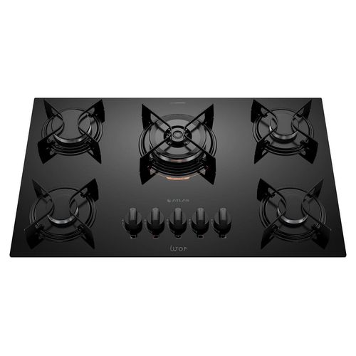 Cooktop 5 Bocas Preto com Mesa de Vidro e Tripla Chama Atlas U Top Bivolt